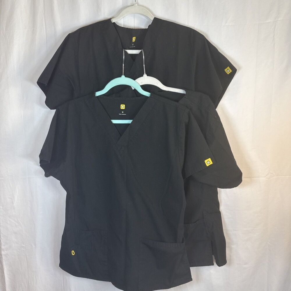 Wonderwink Black Scrub Top Medium Women Preowned Lot Of 3